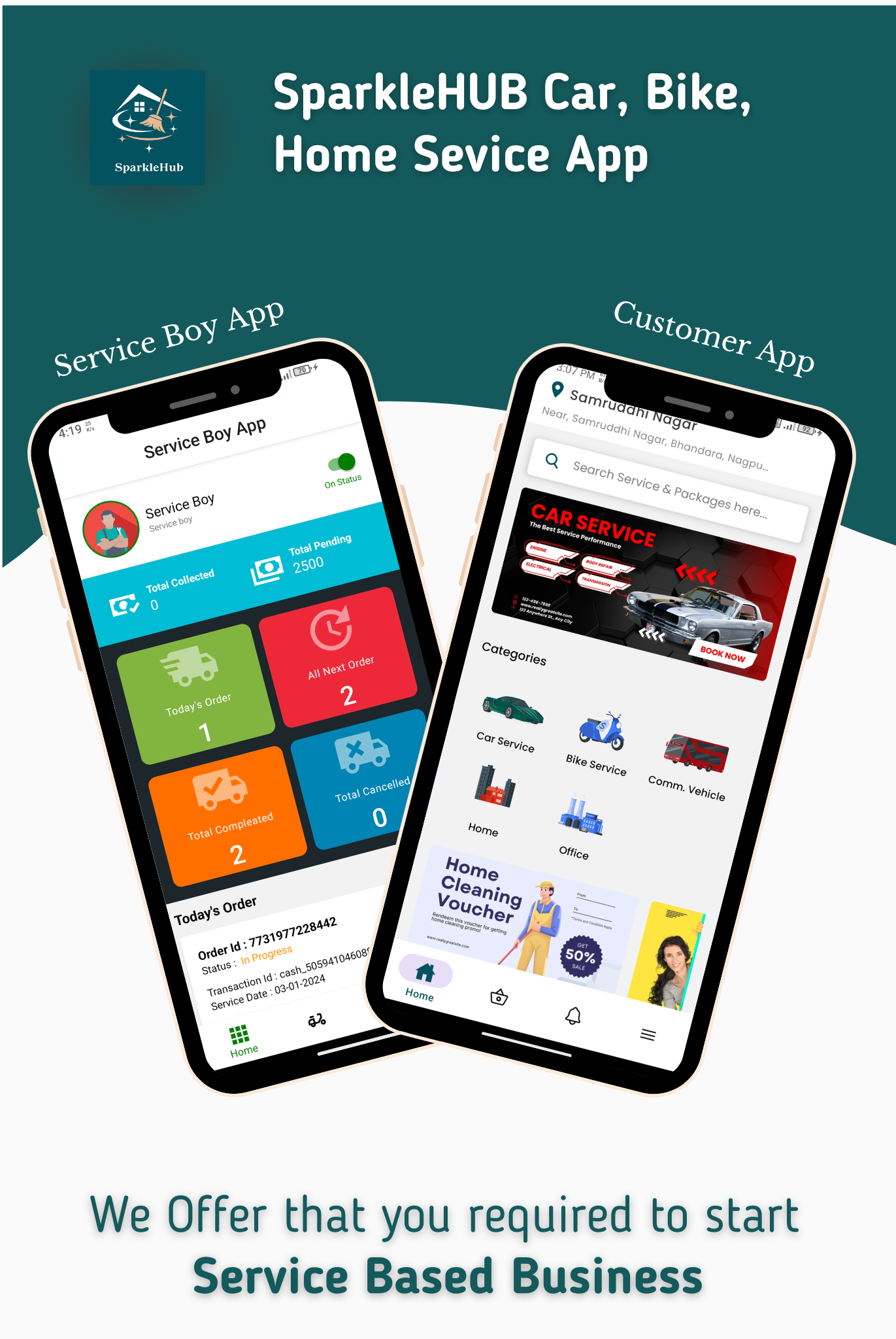 SparkleHub - On-Demand Service App for Car, Bike and Home | Multi-Franchise App